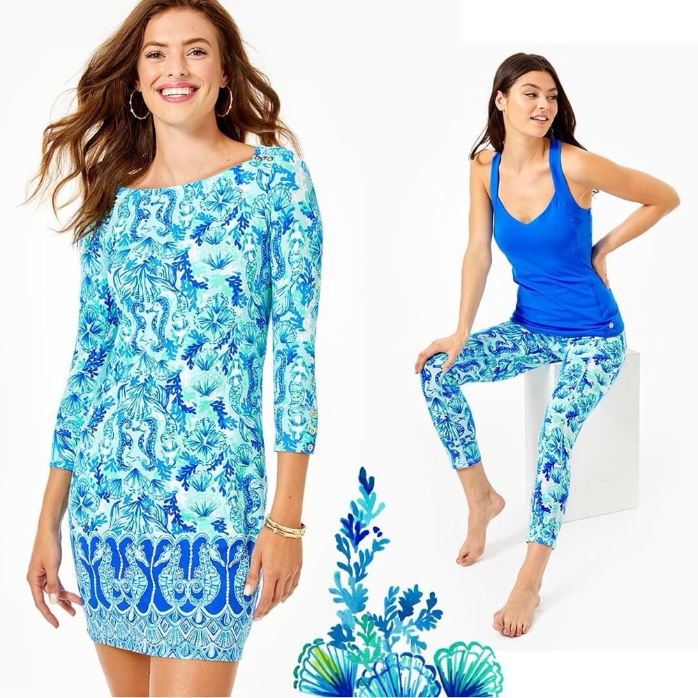 Lilly Pulitzer blue Sophie dress 3/4 Sleeve Sea Glass aqua size XS